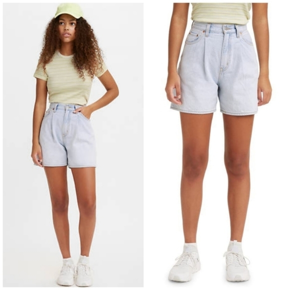 Levi's Ribcage Shorts Pleated Rigid Denim Jeans Wide Loose High Waisted - Picture 5 of 6